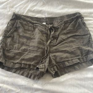 Olive colored linen shorts